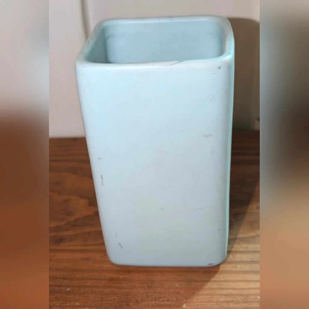 Vintage Ceramic Toothbrush Holder Vase Blue Green 4.5